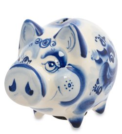 Копилка Милая Свинья Голубая гжель