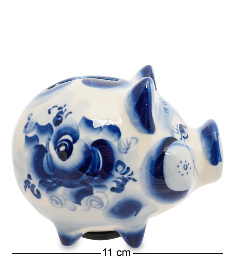 Копилка Милая Свинья Голубая гжель ГЛ-450, фотография сбоку