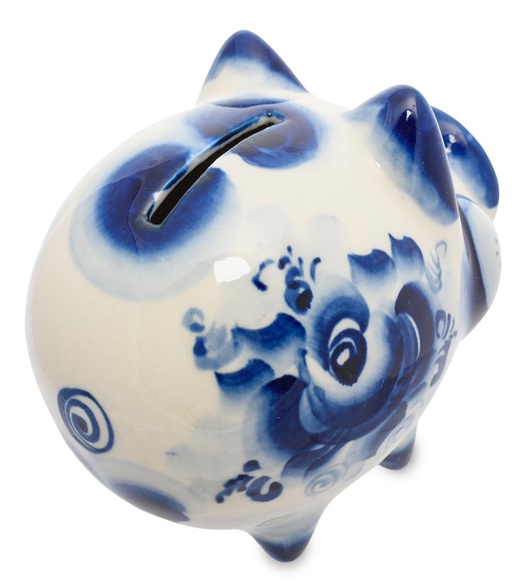 Копилка Милая Свинья Голубая гжель ГЛ-450, фотография со спины