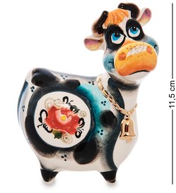 Статуэтка Корова с золотым колокольчиком Золотая гжель символ 2021 года