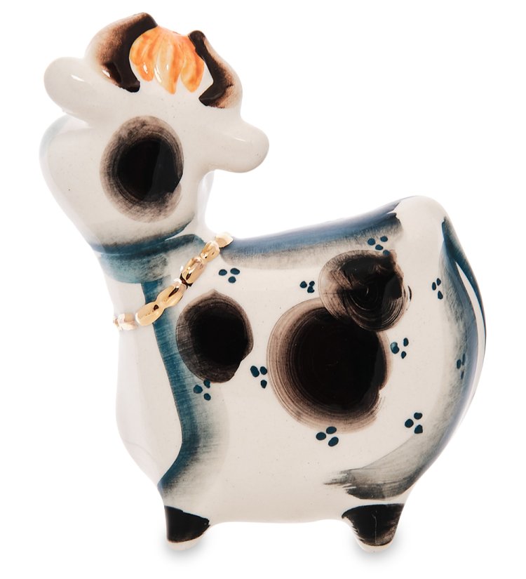 Статуэтка Корова с золотым колокольчиком Золотая гжель символ 2021 года ГЛ-657, фотография со спины