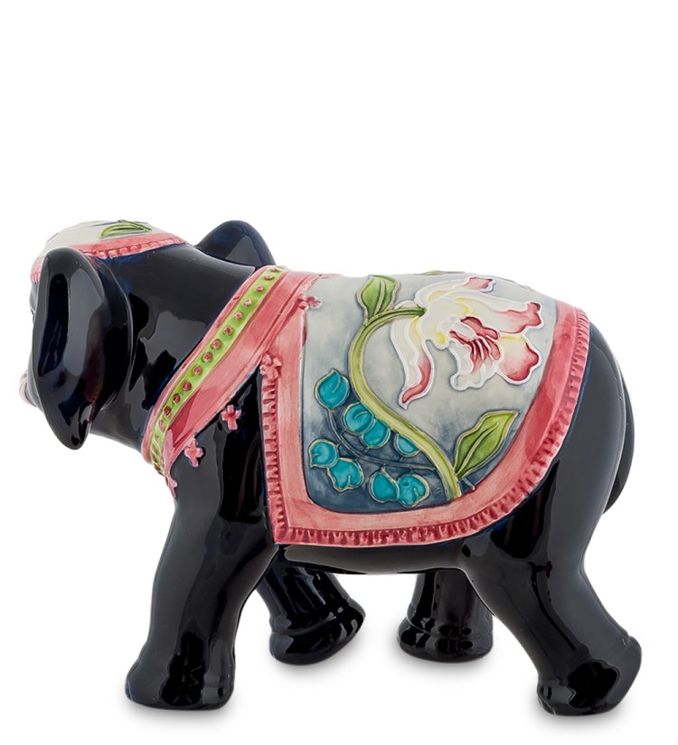 Статуэтка из фарфора Черный Слон в Розовой накидке Pavone JP-96/ 16, фотография сбоку