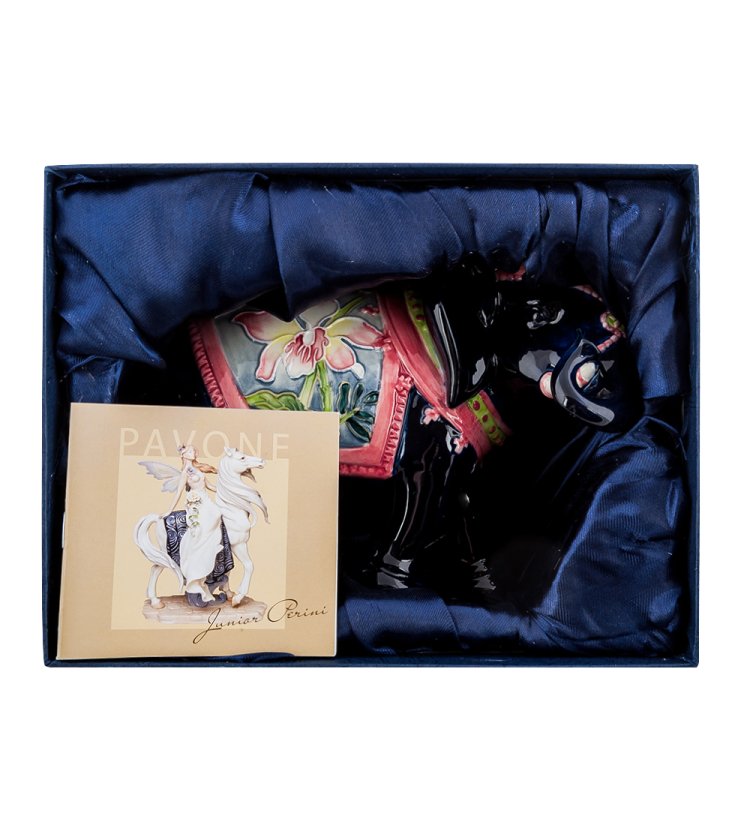 Статуэтка из фарфора Черный Слон в Розовой накидке Pavone JP-96/ 16, фотография в упаковке