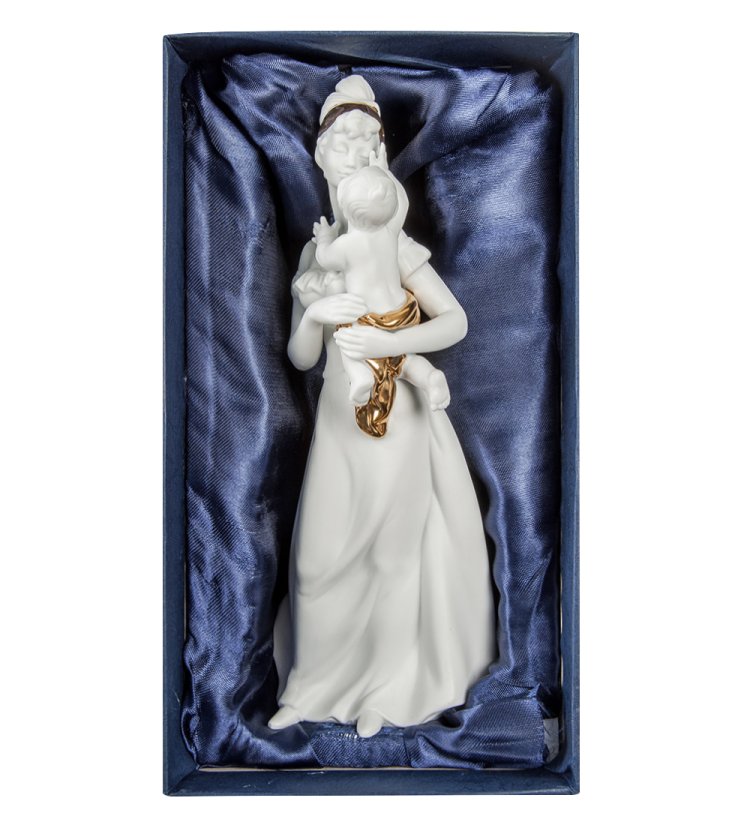 Статуэтка из бисквитного фарфора Мать с ребенком, золотой декор Pavone JP-48/17, фотография в упаковке