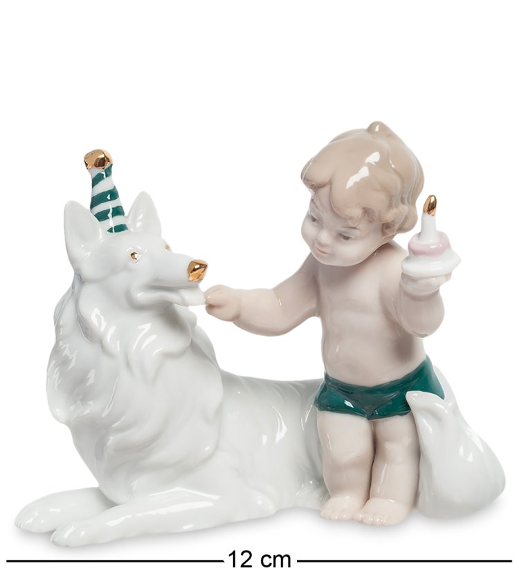 Статуэтка из фарфора Празднуем вместе Мальчик с собачкой Pavone JP-47/ 8