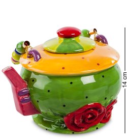 Заварочный чайник из керамики зеленый с розами