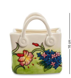 Фарфоровая Ваза-кашпо в виде Сумочки с цветами