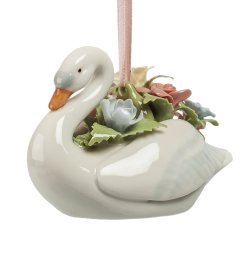 Подвесная фигурка из керамики Лебедь с цветами