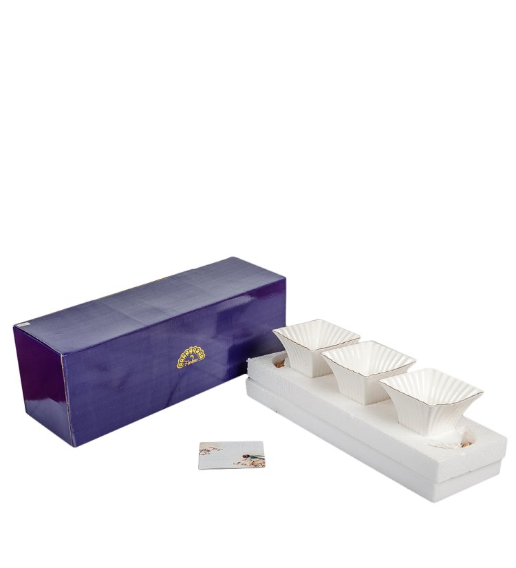 Набор соусников их фарфора Морская ракушка Pavone FM-34/11, фотография в упаковке