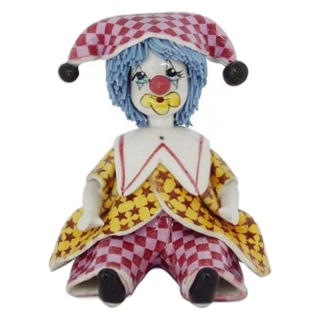 Статуэтка из фарфора Печальный клоун в жёлто-малиновом