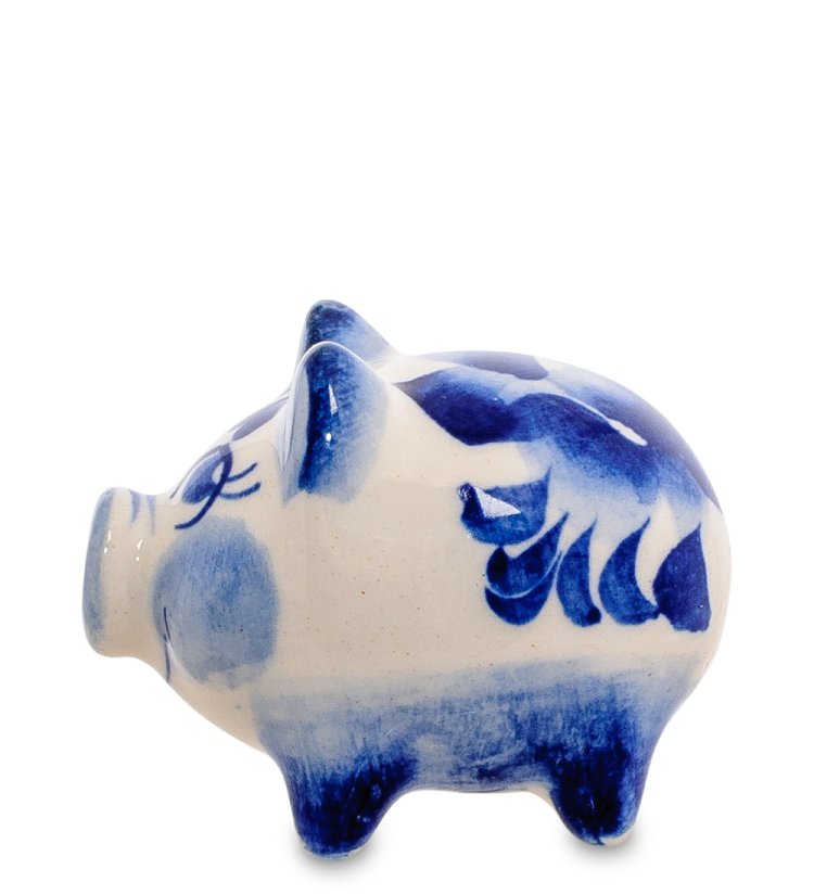 Фигурка радостная Свинка Голубая гжель ГЛ-470, фотография со спины