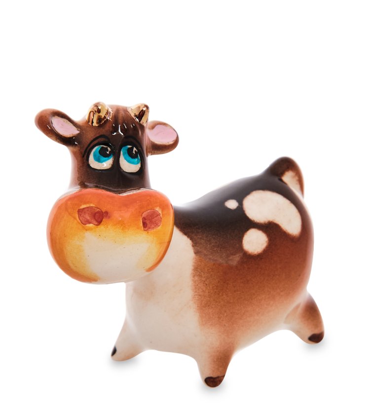 Статуэтка Бык Гаврюша символ 2021 года Цветная гжель ГЛ-665, фотография сбоку