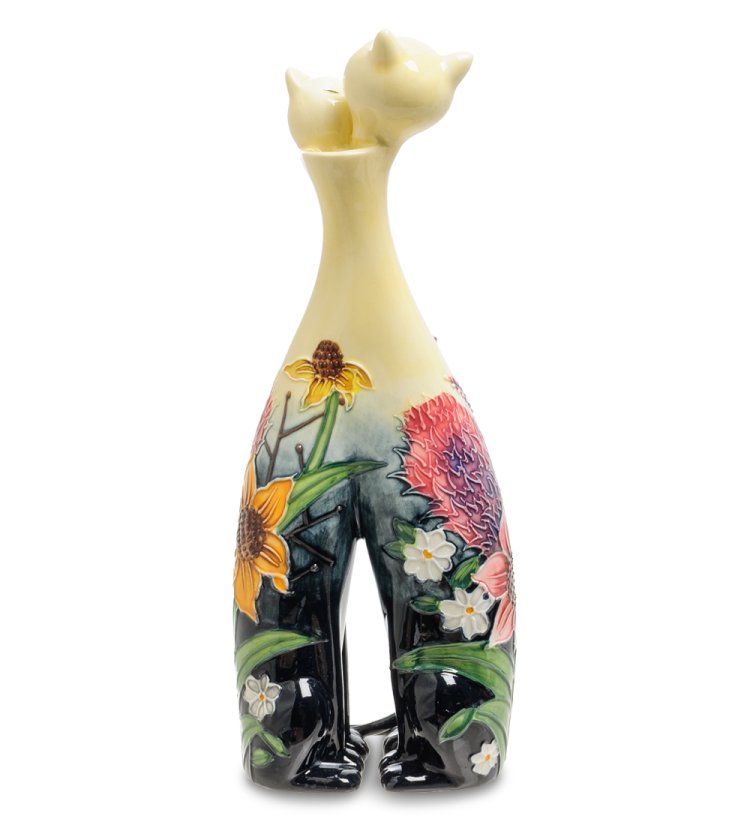 Ваза из фарфора Парочка кошек, рисунок Подсолнухи Pavone JP-95/12, фотография с обратной стороны