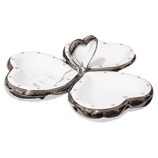 Менажница Три Сердце c кристаллами Swarovski, Платиновая