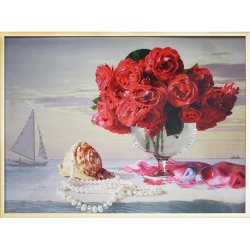 Картина Натюрморт с красными розами c кристаллами Swarovski