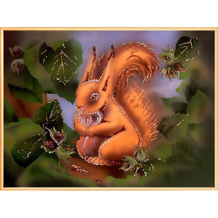 Картина Белка с орешками c кристаллами Swarovski