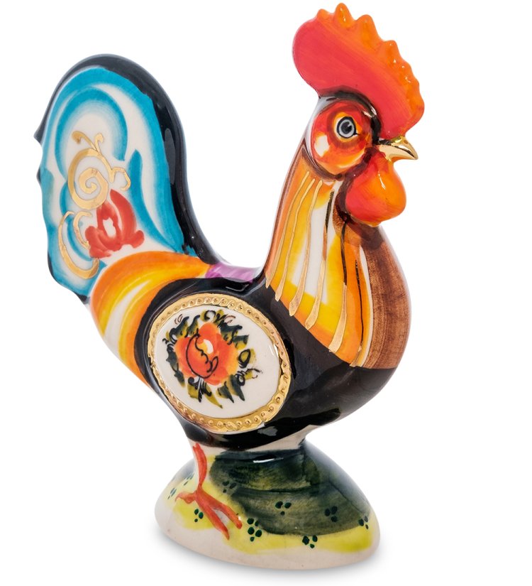 Фигурка Петух золото Цветная гжель ГЛ-641, фотография сбоку