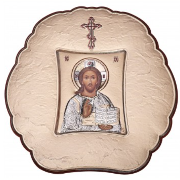 Икона Иисус Христос в алюминиевой рамке, Размер 13x13 см Slevory 128TBR2FWRSmo2A