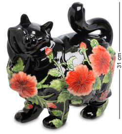 Статуэтка из фарфора Черная Кошка в цветах