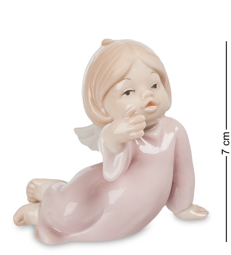 Статуэтка из фарфора Лежащий Ангелочек в розовом платье Pavone JP-20 /5