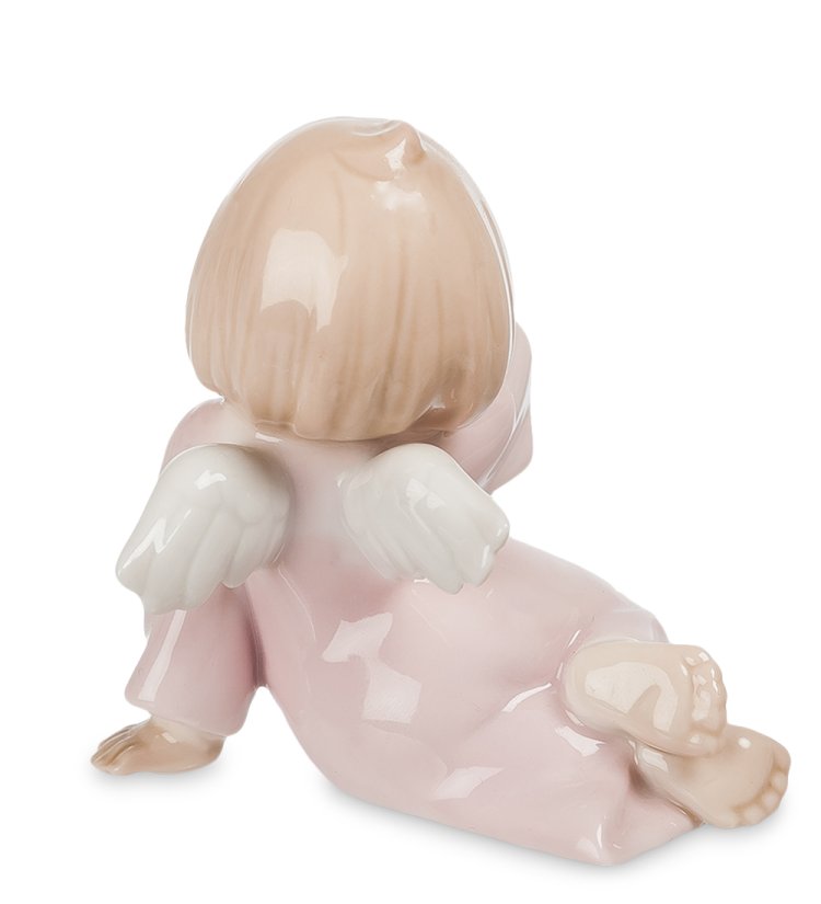 Статуэтка из фарфора Лежащий Ангелочек в розовом платье Pavone JP-20 /5, фотография со спины