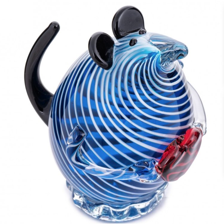 Статуэтка Мышка с сердцем из муранского стека синяя Mirho 1796