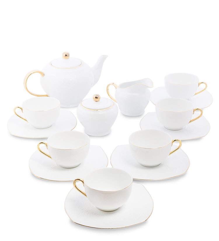 Чайный набор из фарфора на 6 персон Оро Бьянко Pavone AS-47