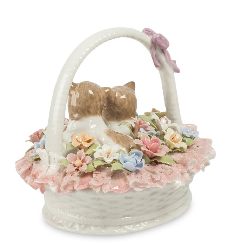 Керамическая фигурка Котята в цветочной корзине Pavone CMS-15/93, фотография со спины