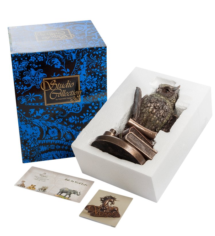 Фигура Мудрая Сова с пером Veronese WS-49/ 1, упаковочный вид