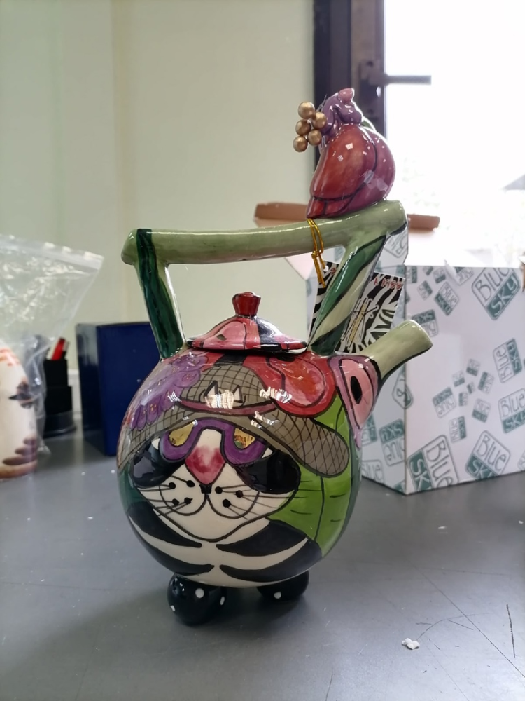 Заварочный чайник  Кот Кланси и птичка, фото со склада портретный вид