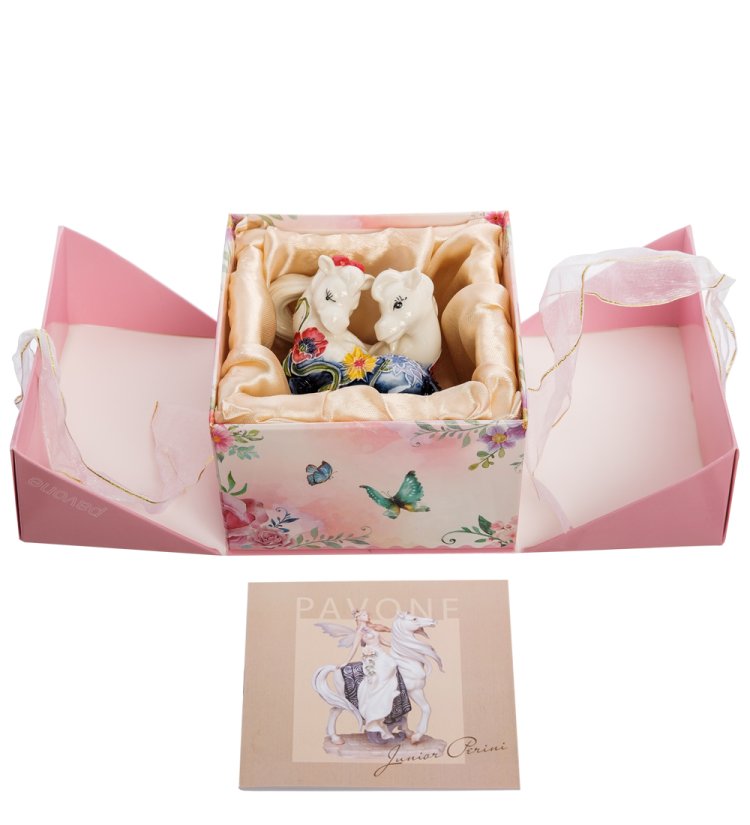 Статуэтка из фарфора Синие лошадки в цветах Pavone JP-61/42, упаковочный вид