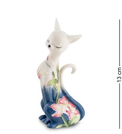 Статуэтка из фарфора Бело-синяя Кошечка с цветами