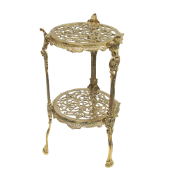 Столик круглый с двумя полками, золотой