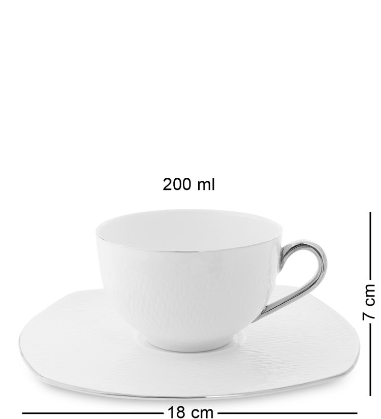 Чайный набор из фарфора на 6 персон Ордженто Бьянко Pavone AS-48, фотография чашки и блюдца