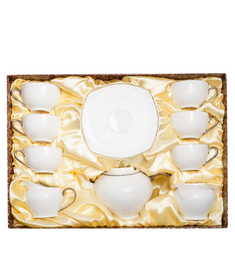 Чайный набор из фарфора на 6 персон Ордженто Бьянко Pavone AS-48, фотография в упаковке