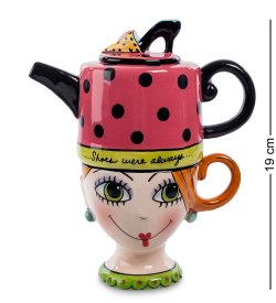 Чайная пара из керамики Дама с красным чайником