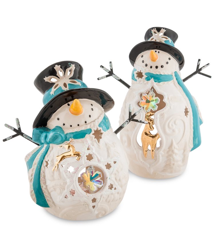 Набор из двух подсвечников из фарфора Новогодние веселья Pavone BS-539, вид профиль