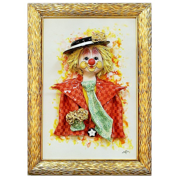 Картина из фарфора прямоугольная Клоун в шляпе