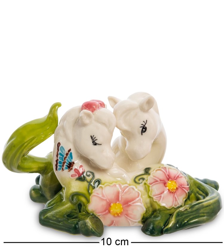 Статуэтка из фарфора Зеленые лошадки в цветах Pavone JP-61/43, портретный вид