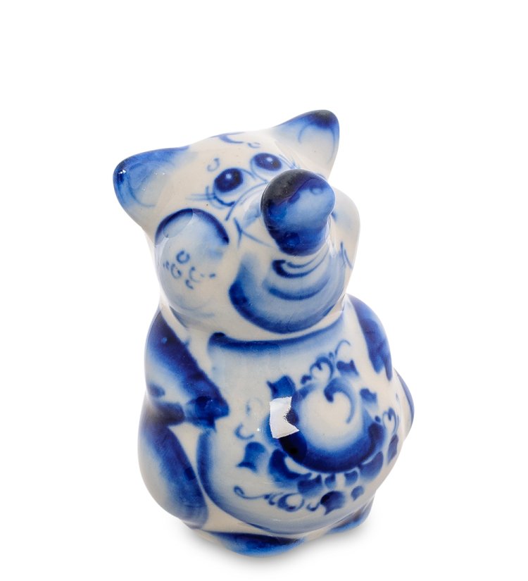 Фигурка Свинка улыбака Голубая гжель ГЛ-482, фотография сбоку