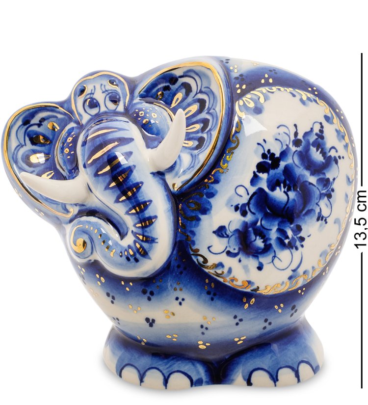 Копилка Голубой Слон Золотая гжель ГЛ-446