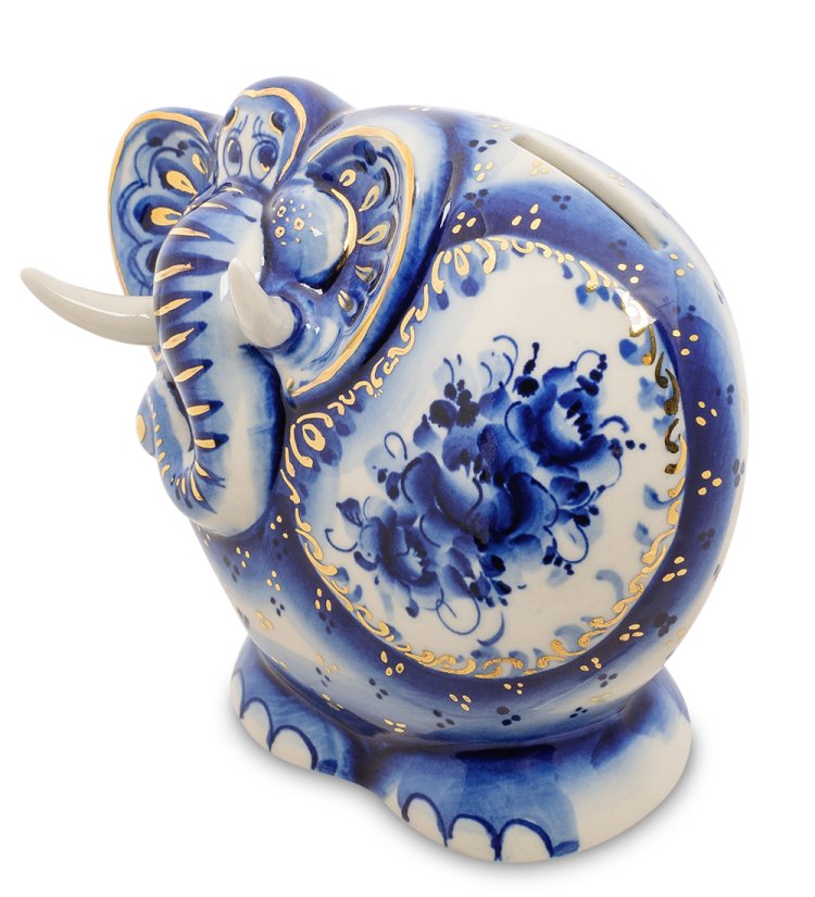 Копилка Голубой Слон Золотая гжель ГЛ-446, фотография со спины