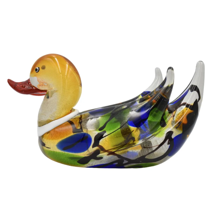 Статуэтка из Муранского стекла Разноцветная утка Mirho 44285, вид профиль оборотная сторона