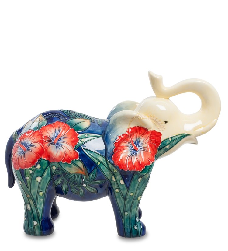 Статуэтка из фарфора Слон с поднятым хоботом в цветах Pavone JP-102/ 7, фотография сбоку