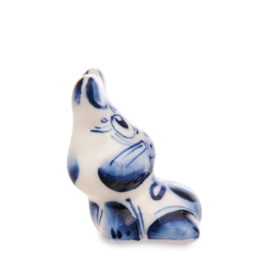 Фигурка Зайчонок с бантиком Голубая гжель ГЛ-723, вид профиль