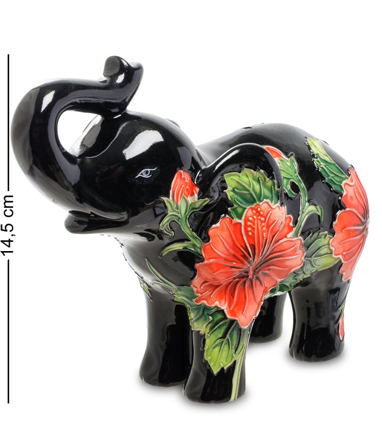 Статуэтка из фарфора Черный Слоник с цветами Pavone JP-156/ 2