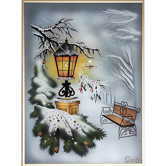 Картина Зимний вечер c кристаллами Swarovski