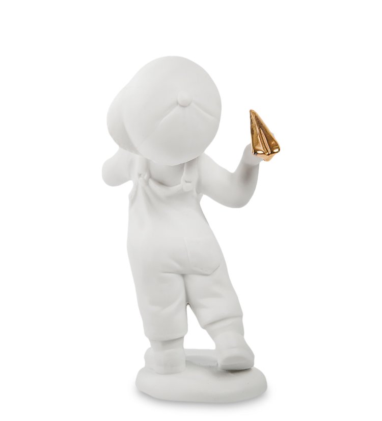 Статуэтка из бисквитного фарфора Мальчик в кепке с самолетиком Pavone JP-48/ 10, фотография со спины