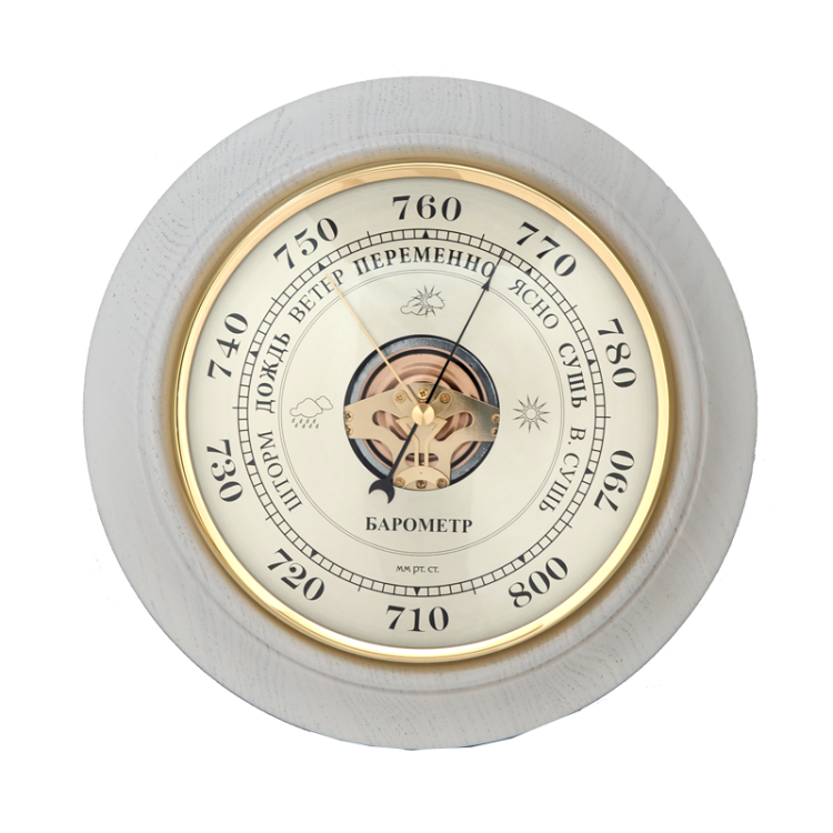 Настенный барометр круглый из белого дерева Бриг ПБ-8-О-БД