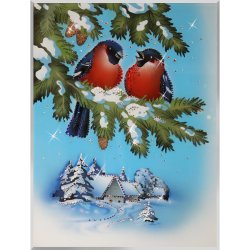 Картина Снегири c кристаллами Swarovski